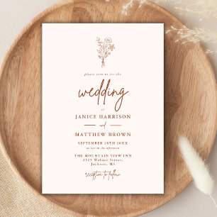 Terracotta Boho Minimalist Botanicals Wedding Invitation
