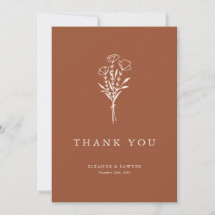 Terracotta Boho Minimalist Botanicals Wedding Thank You Card