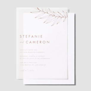 Terracotta Boho Minimalist Foliage Wedding Vellum Invitations