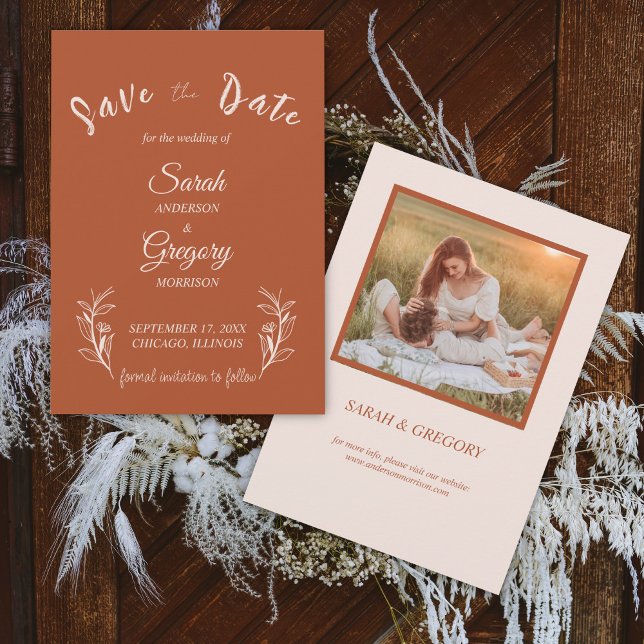 Terracotta Boho Minimalist Save the Date Card (Creator Uploaded)