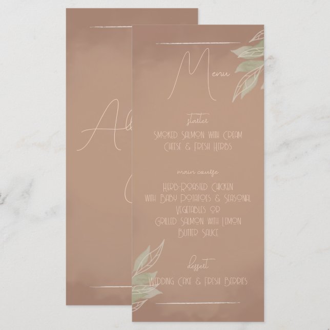 Terracotta Boho Minimalist Wedding Menu (Front/Back)