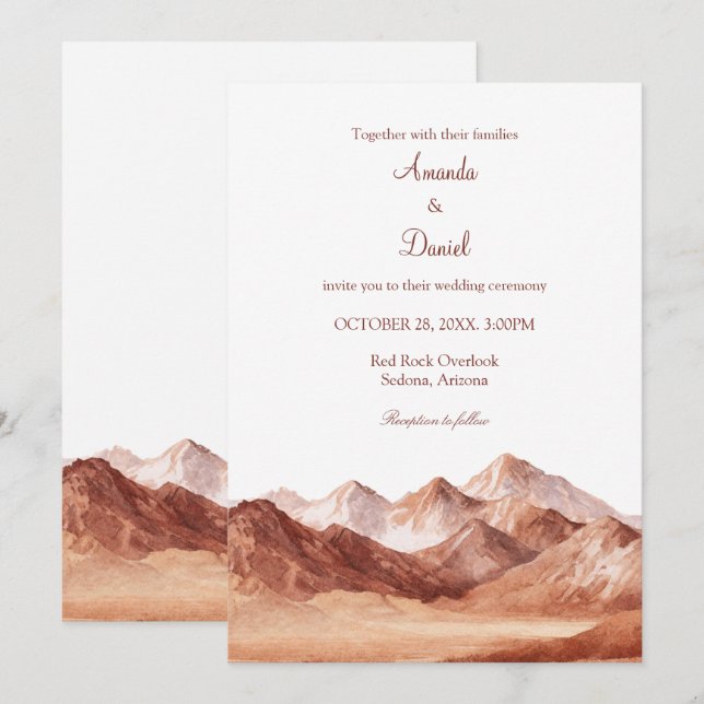 Terracotta Boho Mountain Southwest Wedding  Invitation (Front/Back)