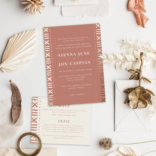 Terracotta Boho Mudcloth Border Foil Invitation (Creator Uploaded)