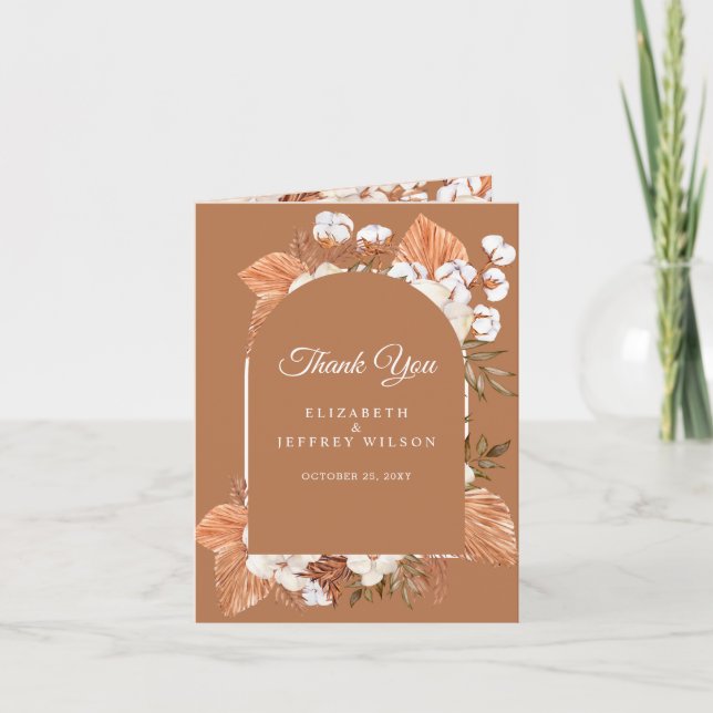 Terracotta Boho Pampas Arched Thank You Card (Front)