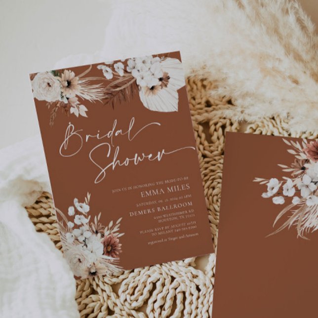 Terracotta Boho Pampas Bridal Shower Invitation (Creator Uploaded)