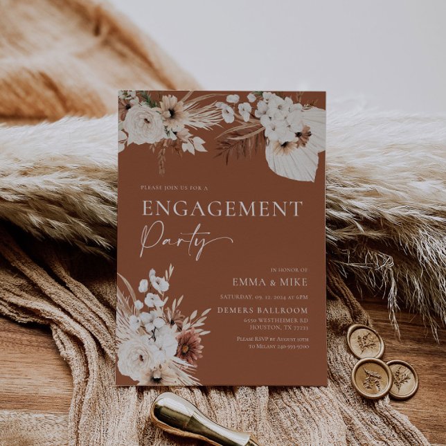 Terracotta Boho Pampas Engagement Party Invitation (Creator Uploaded)
