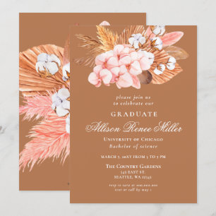 Terracotta Boho Pampas Floral Graduation Party  Invitation
