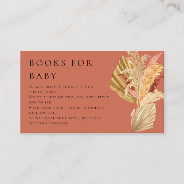  terracotta Boho pampas grass Books for Baby Enclosure Card (Front)