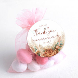 Terracotta Boho Pampas Grass Wedding Thank You Classic Round Sticker