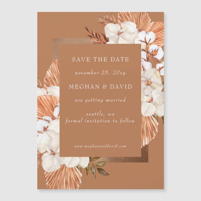 Terracotta Boho Pampas Orchids Save The Date (Front)