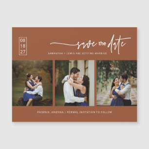 Terracotta Boho Photo Save the Date Magnetic Card
