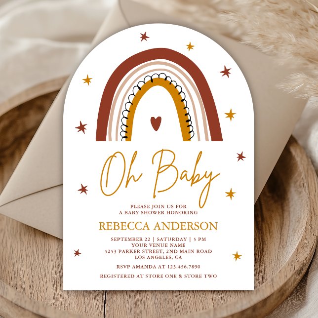 Terracotta Boho Rainbow Arch Baby Shower Invitation (Creator Uploaded)