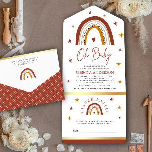 Terracotta Boho Rainbow Baby Shower All In One Invitation