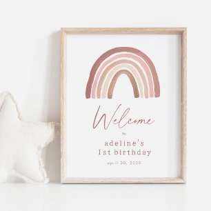 Terracotta Boho Rainbow Birthday Welcome Sign