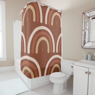 Terracotta Boho Rainbow Bohemian Moon Stars Brown  Shower Curtain