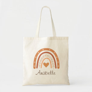 Terracotta Boho Rainbow Kids name Tote Bag