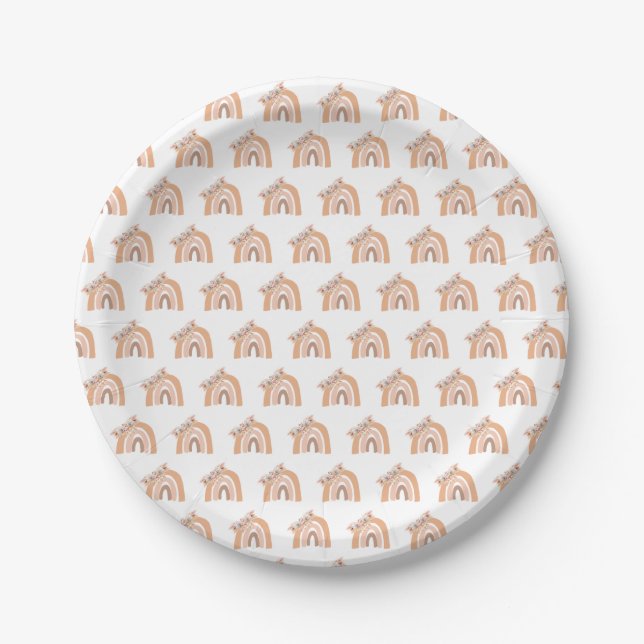 Terracotta Boho Rainbow Pampas Grass Paper Plate (Front)