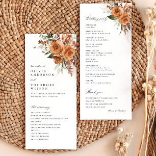 Terracotta Boho Rose Floral Wedding Ceremony Program