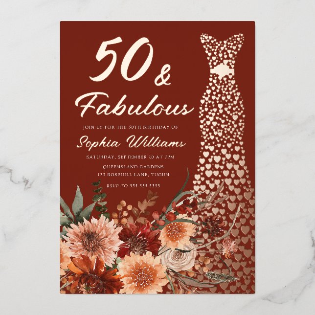 Terracotta Boho Rose Gold Dress 50th Birthday (Front)