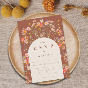 Terracotta Boho Rustic Floral Arch Meal Options RSVP Card