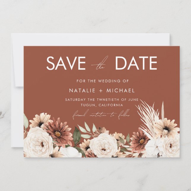 Terracotta Boho Summer & Fall Wedding Save The Date (Front)
