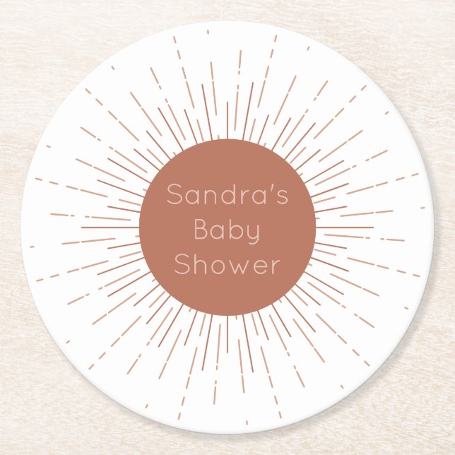 Terracotta Boho Sun Round Paper Coaster (Front)
