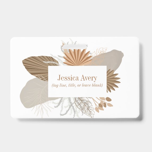 Terracotta Boho Tropical Floral  Badge ID Badge (Front)