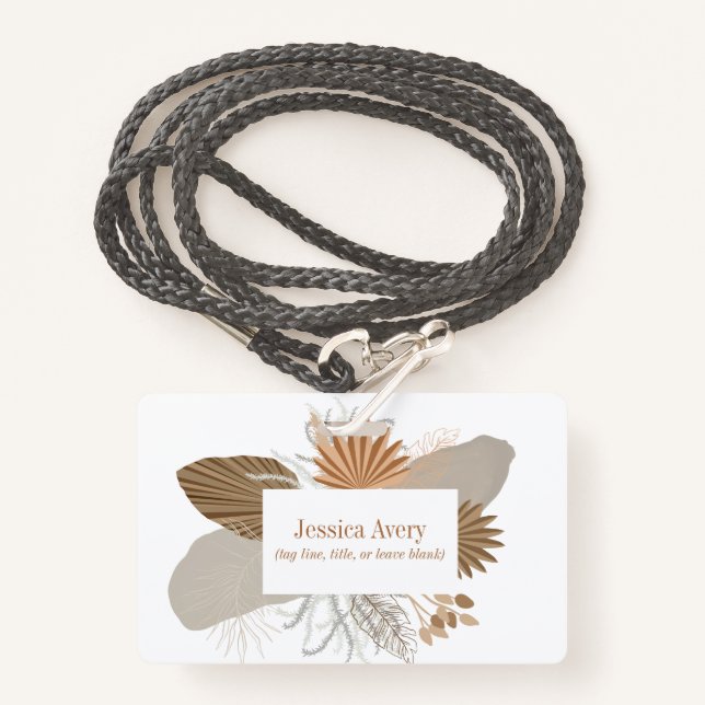 Terracotta Boho Tropical Floral  Badge ID Badge (Front with Lanyard)