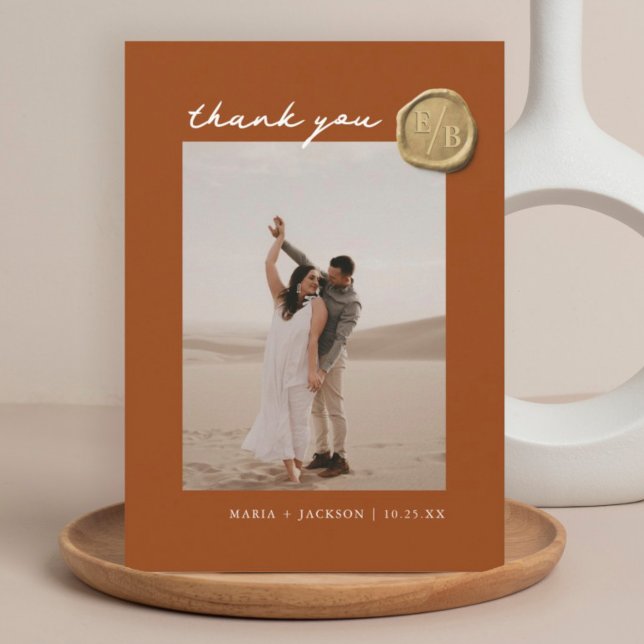 Terracotta Boho Wax Seal Photo Wedding Thank You (Creator Uploaded)