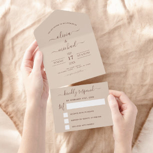 Terracotta Boho Wedding Modern Typography RSVP  All In One Invitation