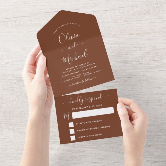 Terracotta Boho Wedding Modern Typography RSVP All In One Invitation (Tearaway)