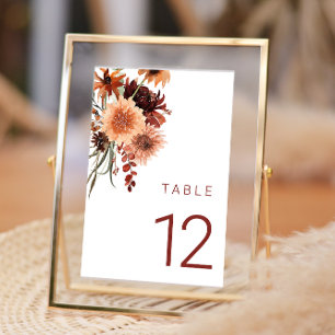 Terracotta Boho Wedding: Summer & Fall Floral Table Number