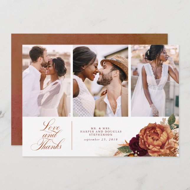 Terracotta Boho Wedding Thank You 3 Photos (Front/Back)