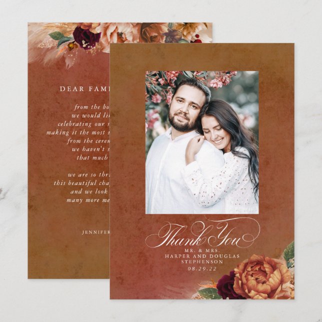 Terracotta Boho Wedding Two Sided Thank You Photo Card (Front/Back)