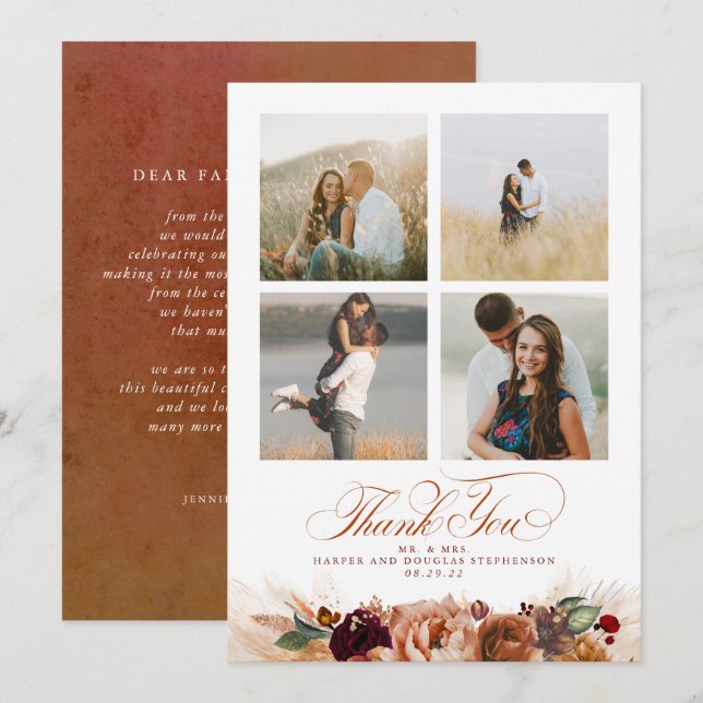 Terracotta Boho Wedding Two Sided Thank You Photo Card (Front/Back)