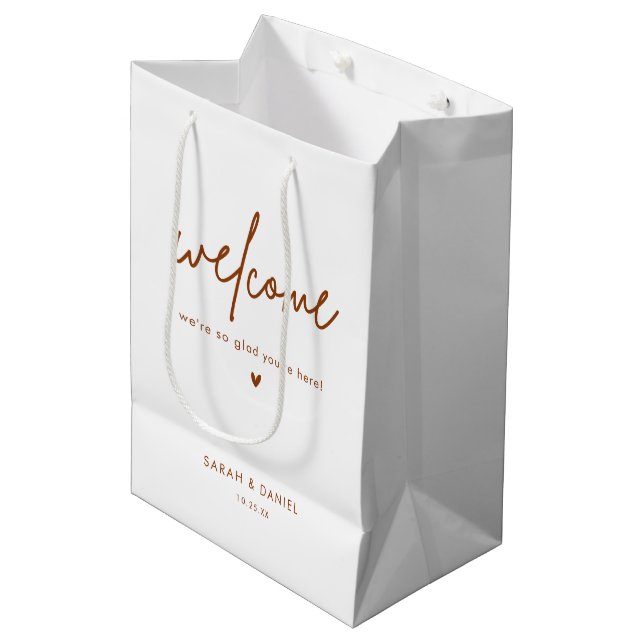 Terracotta Boho Wedding Welcome Favours Medium Gift Bag (Front Angled)