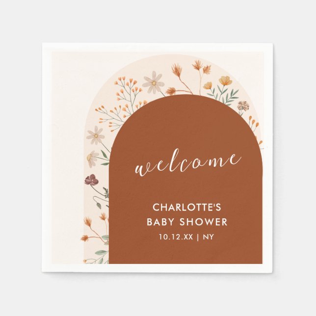 Terracotta Boho Wildflower Arch Baby Shower  Napkin (Front)