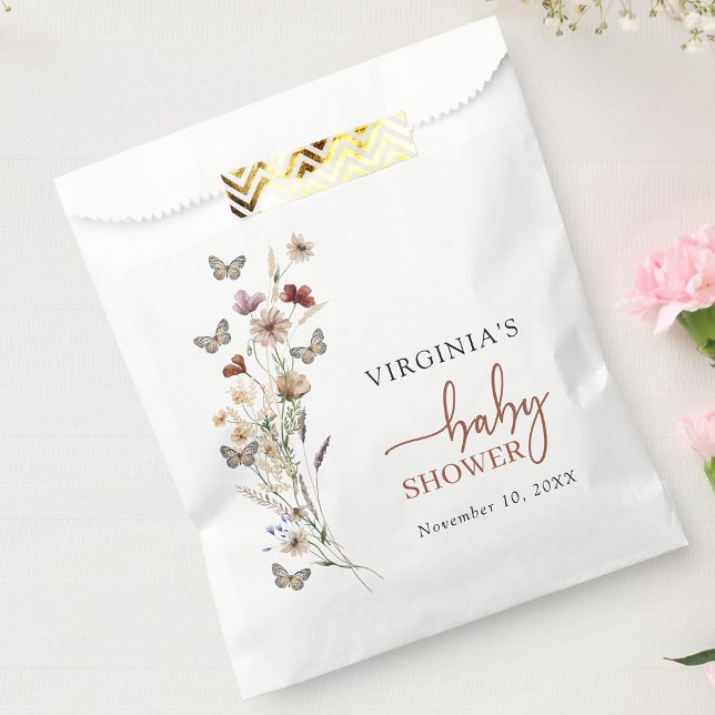 Terracotta Boho Wildflower Baby Shower Favour Bag (Terracotta Boho Wildflower Baby Shower Favor Bag with Butterflies by Painted Paperie
)