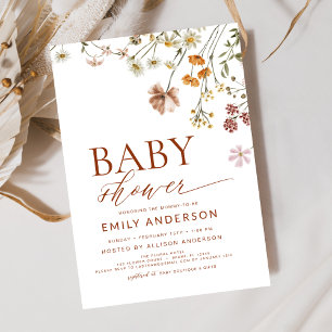 Terracotta Boho Wildflower Baby Shower Invitation