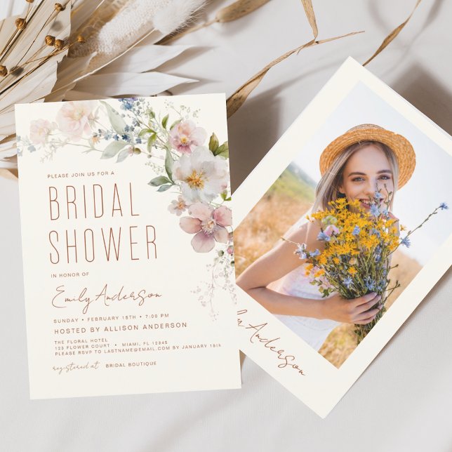 Terracotta Boho Wildflower Bridal Shower Photo Invitation (Creator Uploaded)