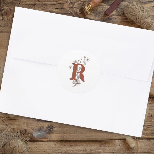 Terracotta Boho Wildflowers Wedding Envelope Classic Round Sticker (Creator Uploaded)
