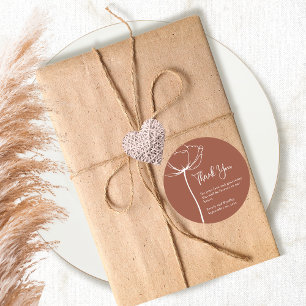 Terracotta Bold Simple Floral Wedding Thank You  Classic Round Sticker