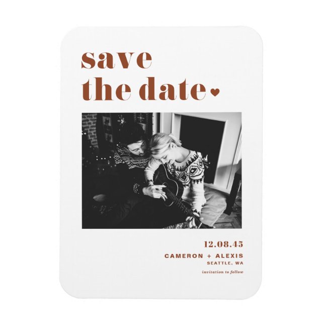 Terracotta Bold Typography Photo Save the Date Magnet (Vertical)