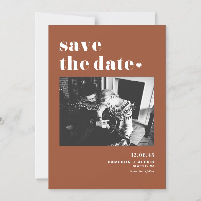 Terracotta Bold Typography Photo Save the Date Magnetic Invitation (Front)
