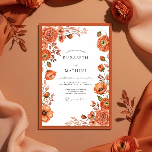 Terracotta Botanical Autumn Wedding Invitation (Creator Uploaded)