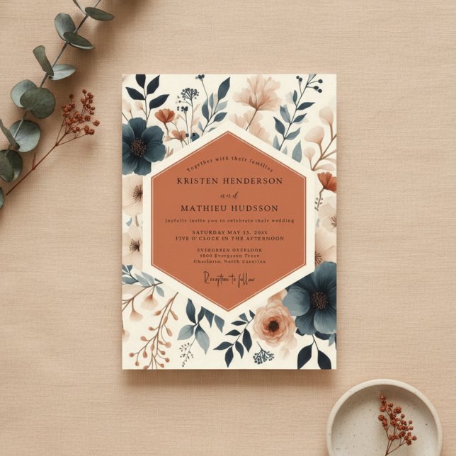 Terracotta Botanical Bloom Wedding Invitation (Creator Uploaded)