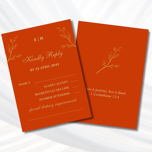 Terracotta Botanical Christian Wedding RSVP Card (Creator Uploaded)