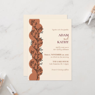 Terracotta Botanical Circle Wedding Invitation