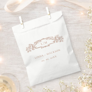 Terracotta botanical crest monogram wedding favour bag