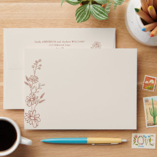 Terracotta Botanical Daisy Garden Wedding Envelope